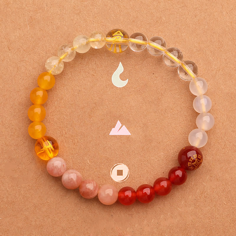 Pulsera de la riqueza con Buddha Stones, cinco elementos, varios cristales de ágata, cuarzo verde fresa y piedra solar