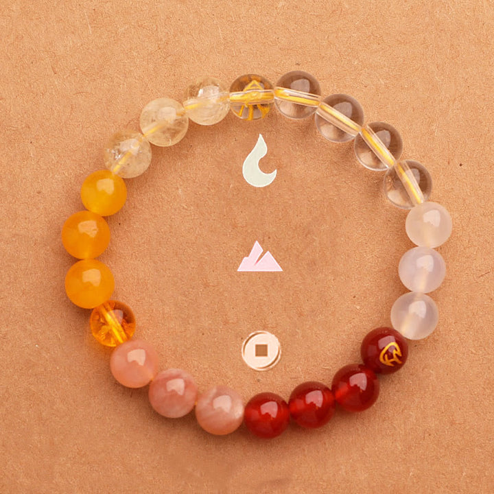 Pulsera de la riqueza con Buddha Stones, cinco elementos, varios cristales de ágata, cuarzo verde fresa y piedra solar