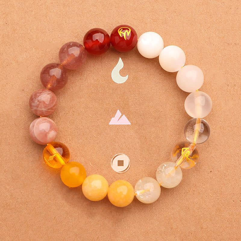 Pulsera de la riqueza con Buddha Stones, cinco elementos, varios cristales de ágata, cuarzo verde fresa y piedra solar