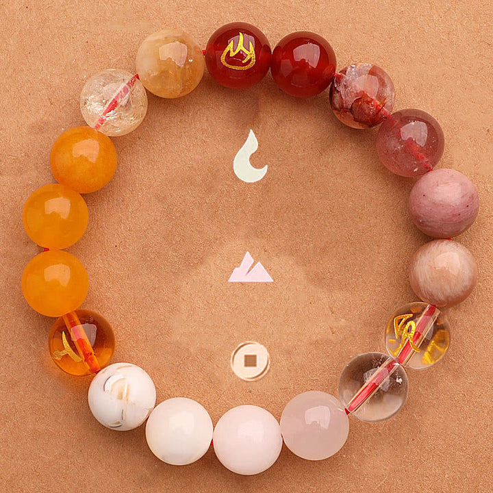 Pulsera de la riqueza con Buddha Stones, cinco elementos, varios cristales de ágata, cuarzo verde fresa y piedra solar