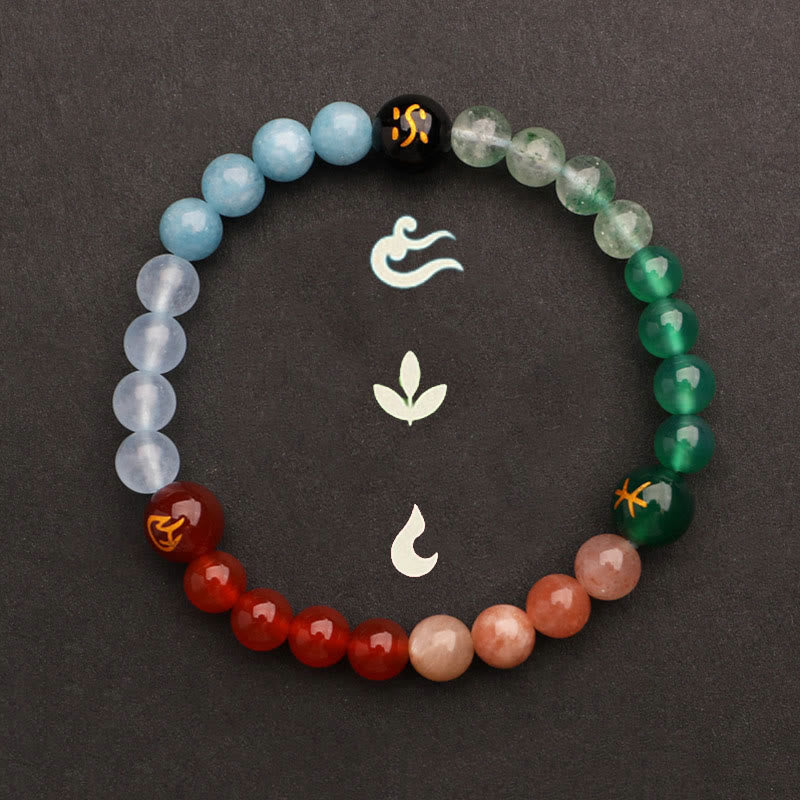Pulsera de la riqueza con Buddha Stones, cinco elementos, varios cristales de ágata, cuarzo verde fresa y piedra solar