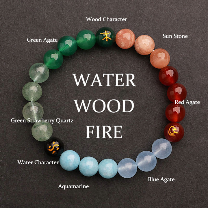Pulsera de la riqueza con Buddha Stones, cinco elementos, varios cristales de ágata, cuarzo verde fresa y piedra solar