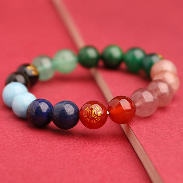 Pulsera de la riqueza con Buddha Stones, cinco elementos, varios cristales de ágata, cuarzo verde fresa y piedra solar