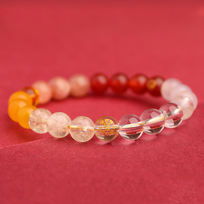 Pulsera de la riqueza con Buddha Stones, cinco elementos, varios cristales de ágata, cuarzo verde fresa y piedra solar