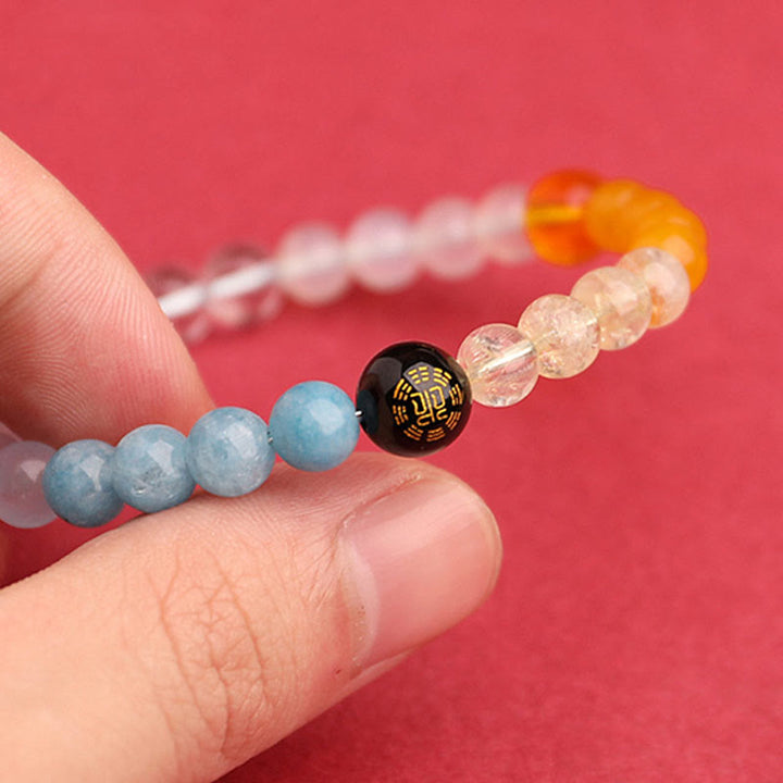 Pulsera de la riqueza con Buddha Stones, cinco elementos, varios cristales de ágata, cuarzo verde fresa y piedra solar