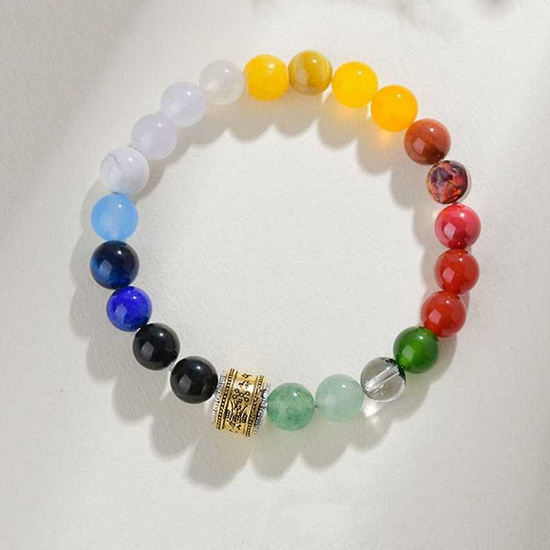 Pulsera de la suerte con Buddha Stones, cinco elementos, varios cristales de ágata, ágata roja, brillo dorado, obsidiana y ágata amarilla
