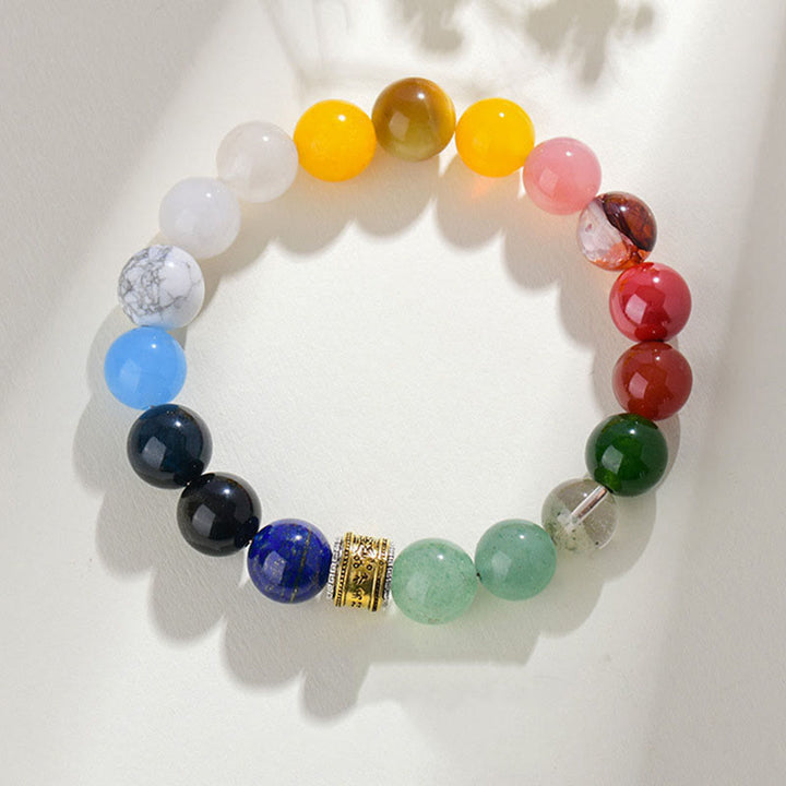 Pulsera de la suerte con Buddha Stones, cinco elementos, varios cristales de ágata, ágata roja, brillo dorado, obsidiana y ágata amarilla - Cinco Elementos (Circunferencia de la muñeca: 14-16 cm) - 12 mm - image 14