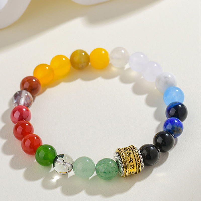 Pulsera de la suerte con Buddha Stones, cinco elementos, varios cristales de ágata, ágata roja, brillo dorado, obsidiana y ágata amarilla