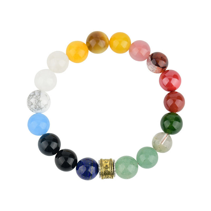 Pulsera de la suerte con Buddha Stones, cinco elementos, varios cristales de ágata, ágata roja, brillo dorado, obsidiana y ágata amarilla