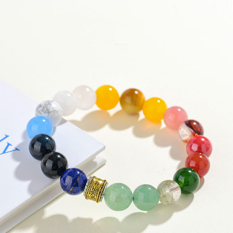 Pulsera de la suerte con Buddha Stones, cinco elementos, varios cristales de ágata, ágata roja, brillo dorado, obsidiana y ágata amarilla