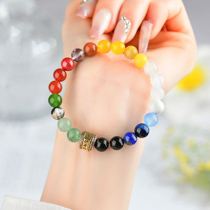 Pulsera de la suerte con Buddha Stones, cinco elementos, varios cristales de ágata, ágata roja, brillo dorado, obsidiana y ágata amarilla