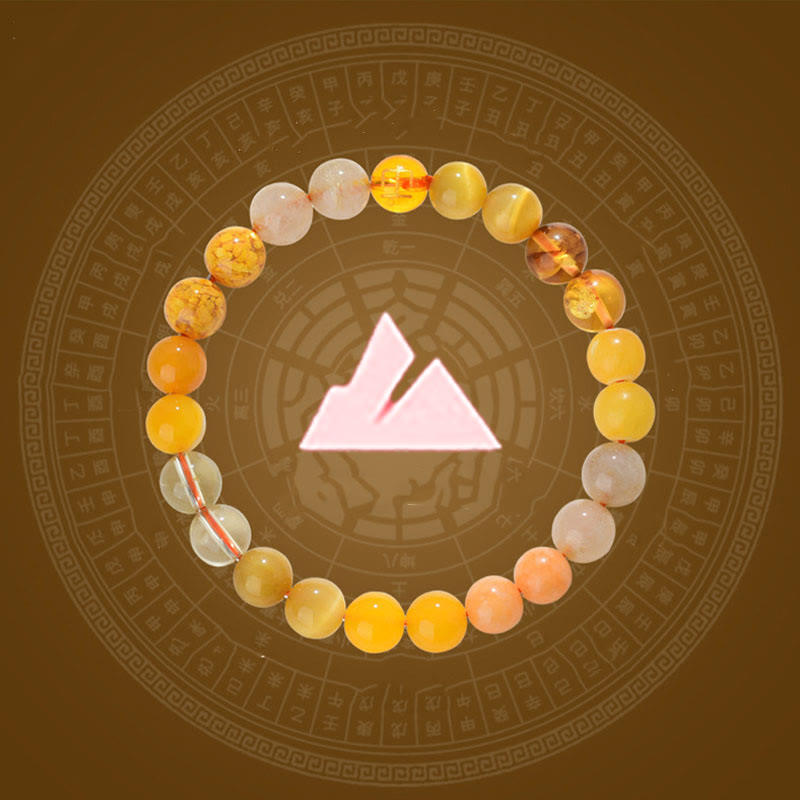 Pulsera de la suerte con Buddha Stones, cinco elementos, varios cristales de ágata, cuarzo rutilado, ojo de tigre, ágata amarilla y citrino