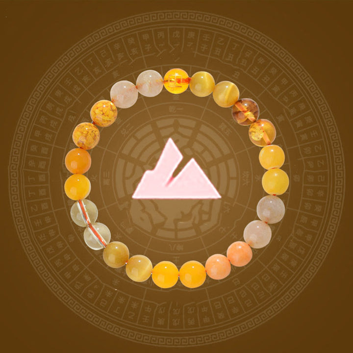 Pulsera de la suerte con Buddha Stones, cinco elementos, varios cristales de ágata, cuarzo rutilado, ojo de tigre, ágata amarilla y citrino