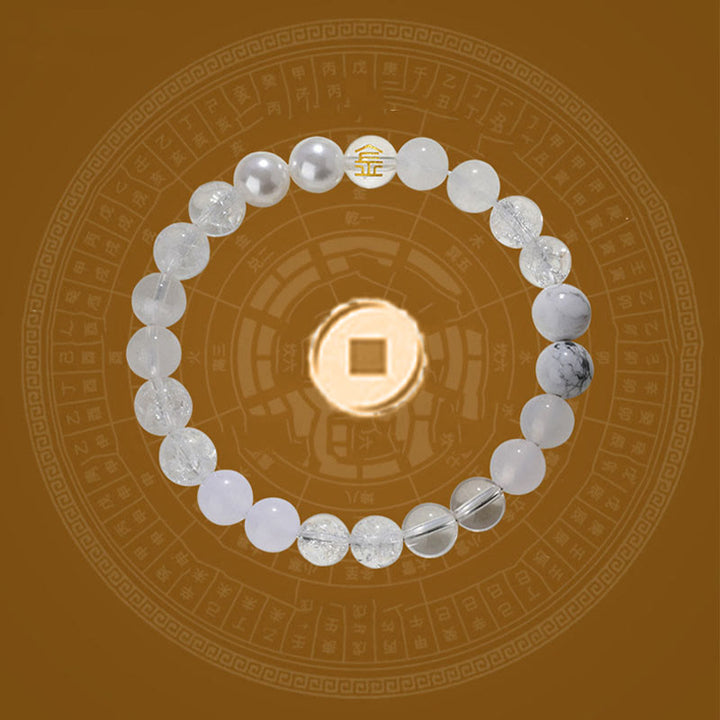 Pulsera de la suerte con Buddha Stones, cinco elementos, varios cristales de ágata, cuarzo rutilado, ojo de tigre, ágata amarilla y citrino