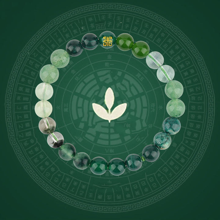 Pulsera de la suerte con Buddha Stones, cinco elementos, varios cristales de ágata, cuarzo rutilado, ojo de tigre, ágata amarilla y citrino