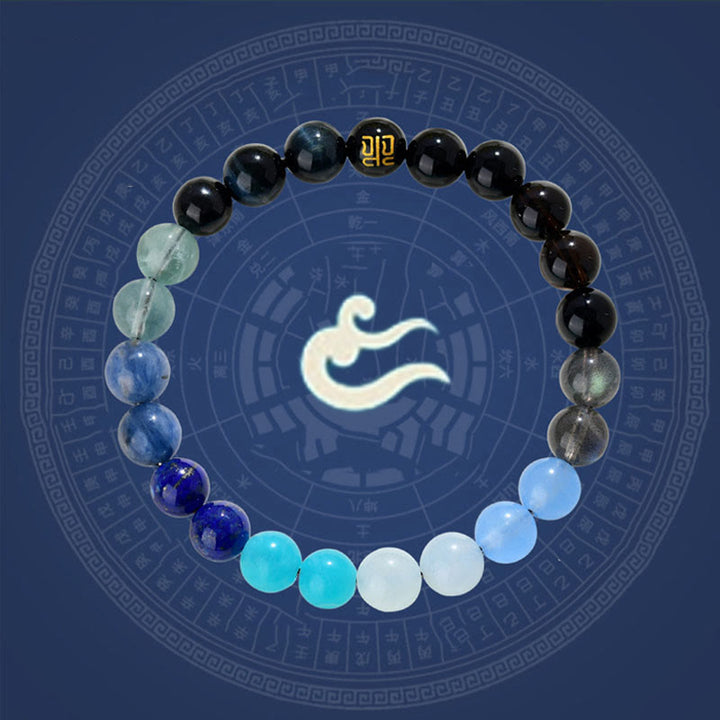 Pulsera de la suerte con Buddha Stones, cinco elementos, varios cristales de ágata, cuarzo rutilado, ojo de tigre, ágata amarilla y citrino