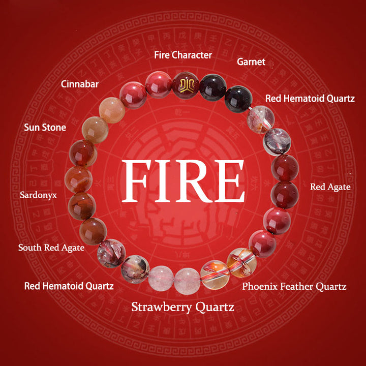 Pulsera de la suerte con Buddha Stones, cinco elementos, varios cristales de ágata, cuarzo rutilado, ojo de tigre, ágata amarilla y citrino