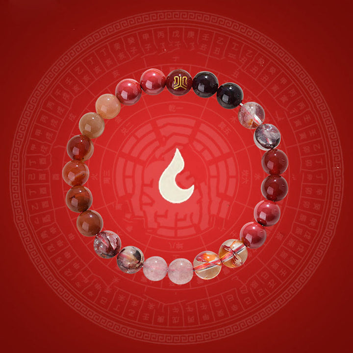 Pulsera de la suerte con Buddha Stones, cinco elementos, varios cristales de ágata, cuarzo rutilado, ojo de tigre, ágata amarilla y citrino