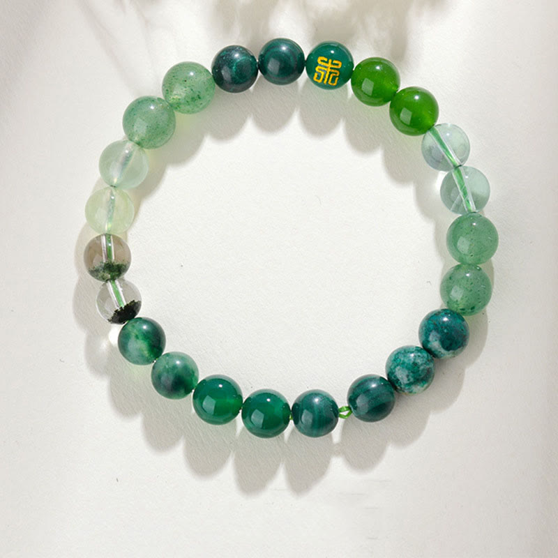 Pulsera de la suerte con Buddha Stones, cinco elementos, varios cristales de ágata, cuarzo rutilado, ojo de tigre, ágata amarilla y citrino