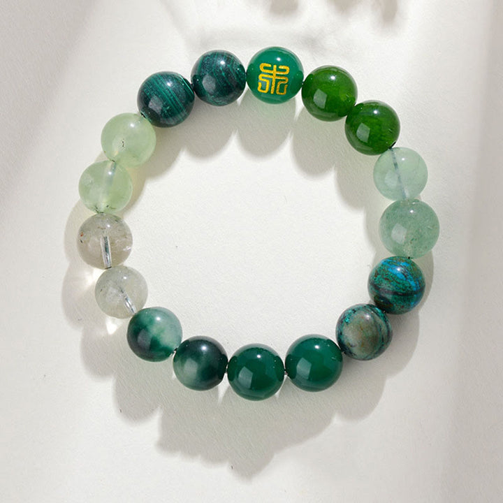 Pulsera de la suerte con Buddha Stones, cinco elementos, varios cristales de ágata, cuarzo rutilado, ojo de tigre, ágata amarilla y citrino