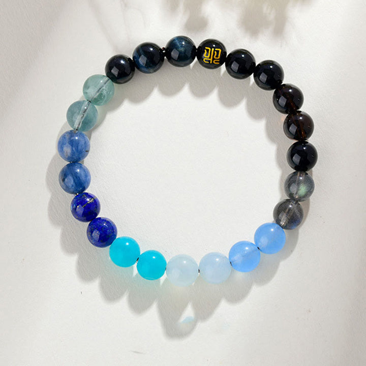 Pulsera de la suerte con Buddha Stones, cinco elementos, varios cristales de ágata, cuarzo rutilado, ojo de tigre, ágata amarilla y citrino