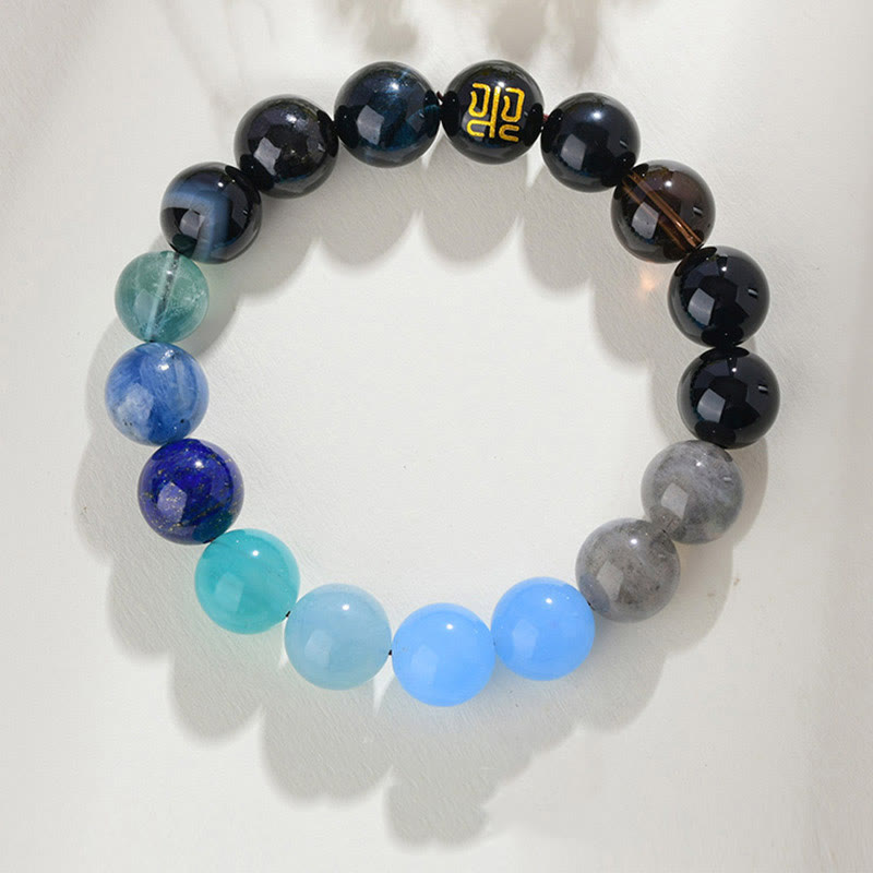 Pulsera de la suerte con Buddha Stones, cinco elementos, varios cristales de ágata, cuarzo rutilado, ojo de tigre, ágata amarilla y citrino