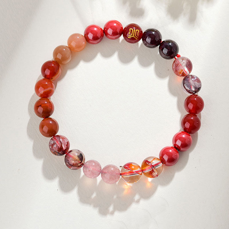 Pulsera de la suerte con Buddha Stones, cinco elementos, varios cristales de ágata, cuarzo rutilado, ojo de tigre, ágata amarilla y citrino - Fuego (Circunferencia de la muñeca: 14-16 cm) - 8 mm - image 28