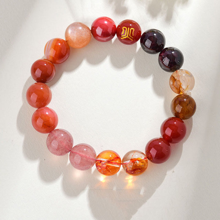 Pulsera de la suerte con Buddha Stones, cinco elementos, varios cristales de ágata, cuarzo rutilado, ojo de tigre, ágata amarilla y citrino - Fuego (Circunferencia de la muñeca: 14-16 cm) - 12 mm - image 29