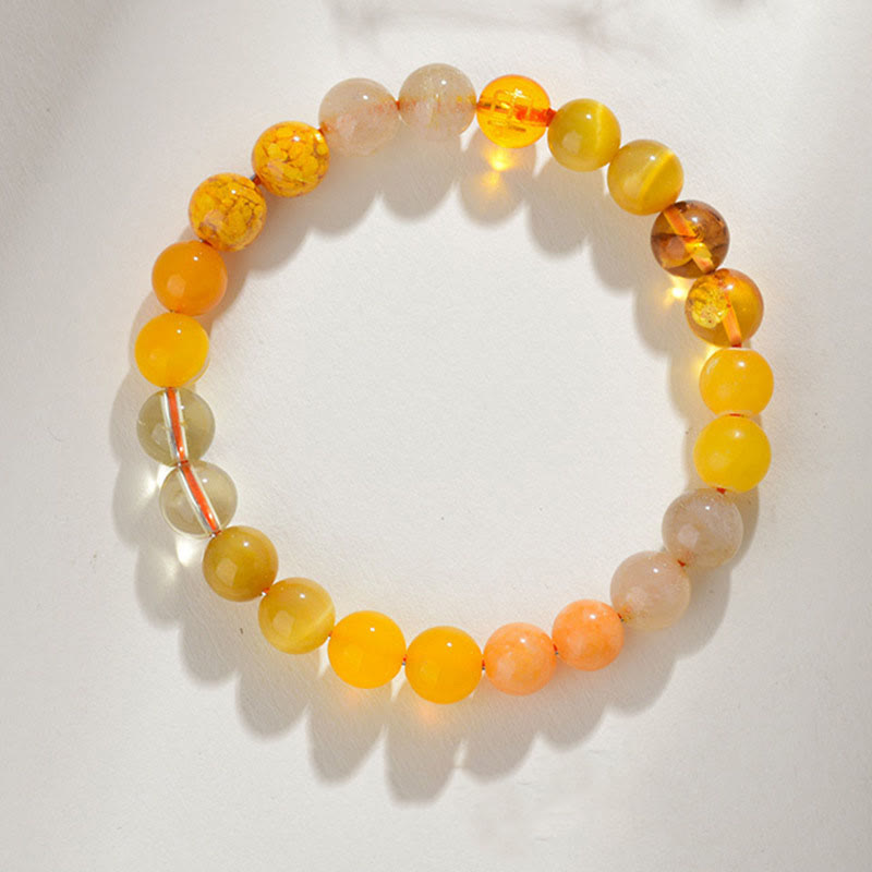 Pulsera de la suerte con Buddha Stones, cinco elementos, varios cristales de ágata, cuarzo rutilado, ojo de tigre, ágata amarilla y citrino - Tierra (Circunferencia de la muñeca: 14-16 cm) - 8 mm - image 2