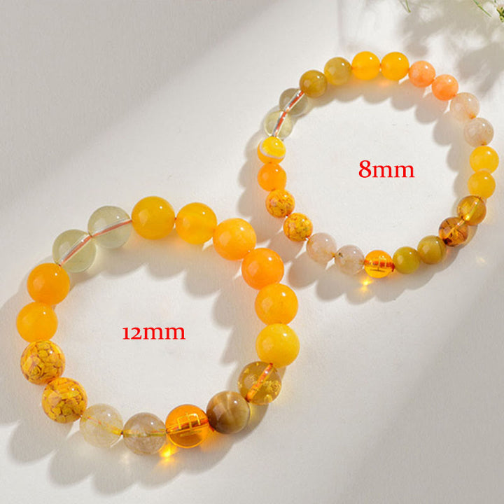 Pulsera de la suerte con Buddha Stones, cinco elementos, varios cristales de ágata, cuarzo rutilado, ojo de tigre, ágata amarilla y citrino
