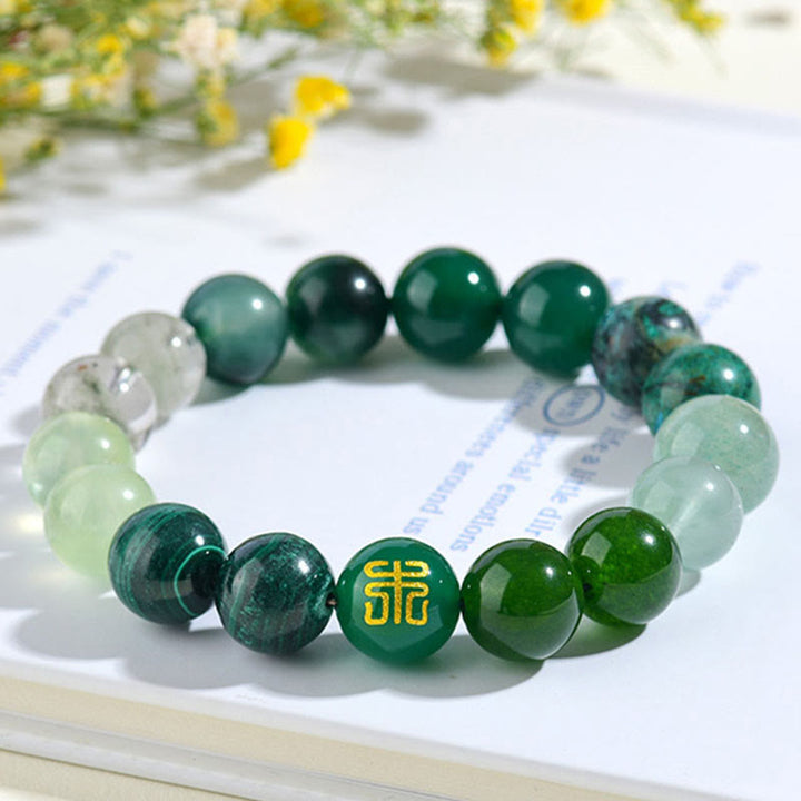 Pulsera de la suerte con Buddha Stones, cinco elementos, varios cristales de ágata, cuarzo rutilado, ojo de tigre, ágata amarilla y citrino