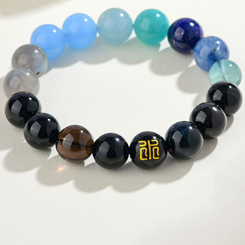 Pulsera de la suerte con Buddha Stones, cinco elementos, varios cristales de ágata, cuarzo rutilado, ojo de tigre, ágata amarilla y citrino