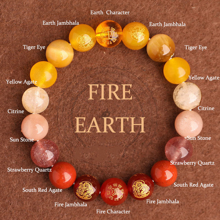 Pulsera de la suerte con Buddha Stones, cinco elementos, varios cristales de ágata, ágata roja del sur, cuarzo fresa, piedra solar, citrino