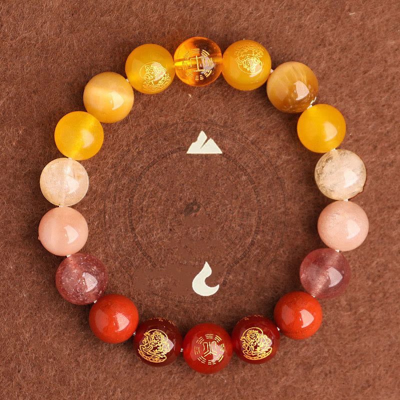Pulsera de la suerte con Buddha Stones, cinco elementos, varios cristales de ágata, ágata roja del sur, cuarzo fresa, piedra solar, citrino