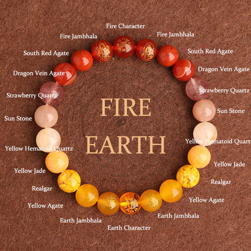 Pulsera de la suerte con Buddha Stones, cinco elementos, varios cristales de ágata, ágata roja del sur, cuarzo fresa, piedra solar, citrino