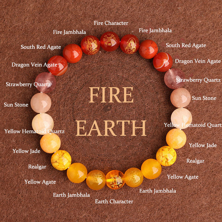 Pulsera de la suerte con Buddha Stones, cinco elementos, varios cristales de ágata, ágata roja del sur, cuarzo fresa, piedra solar, citrino