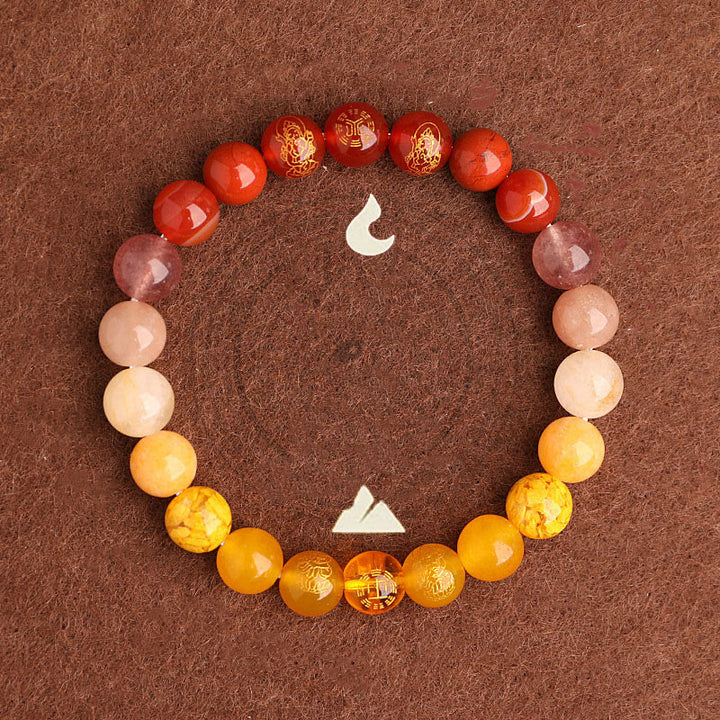 Pulsera de la suerte con Buddha Stones, cinco elementos, varios cristales de ágata, ágata roja del sur, cuarzo fresa, piedra solar, citrino