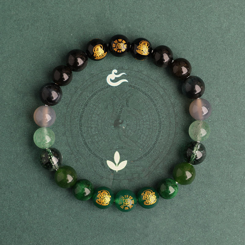 Pulsera de la suerte con Buddha Stones, cinco elementos, varios cristales de ágata, ágata roja del sur, cuarzo fresa, piedra solar, citrino