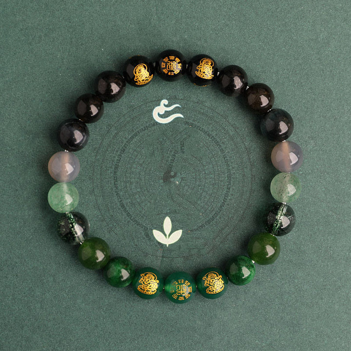 Pulsera de la suerte con Buddha Stones, cinco elementos, varios cristales de ágata, ágata roja del sur, cuarzo fresa, piedra solar, citrino