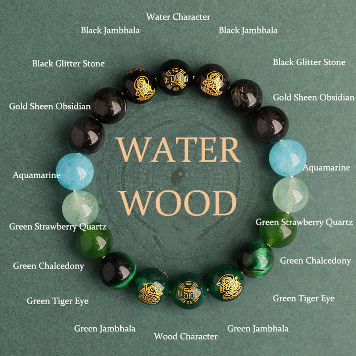 Pulsera de la suerte con Buddha Stones, cinco elementos, varios cristales de ágata, ágata roja del sur, cuarzo fresa, piedra solar, citrino
