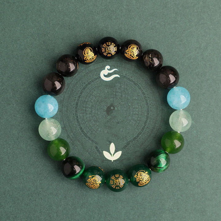 Pulsera de la suerte con Buddha Stones, cinco elementos, varios cristales de ágata, ágata roja del sur, cuarzo fresa, piedra solar, citrino