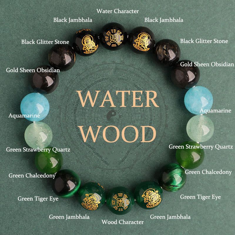 Pulsera de la suerte con Buddha Stones, cinco elementos, varios cristales de ágata, ágata roja del sur, cuarzo fresa, piedra solar, citrino - Madera de agua (circunferencia de la muñeca: 14-16 cm) - 12 mm - image 17