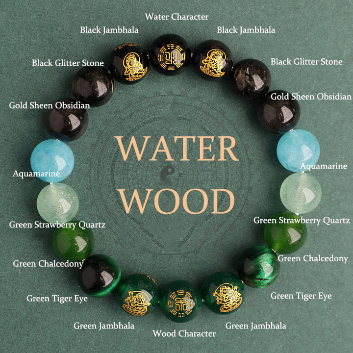 Pulsera de la suerte con Buddha Stones, cinco elementos, varios cristales de ágata, ágata roja del sur, cuarzo fresa, piedra solar, citrino - Madera de agua (circunferencia de la muñeca: 14-16 cm) - 12 mm - image 17