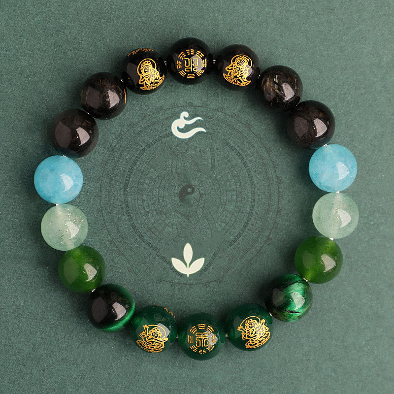 Pulsera de la suerte con Buddha Stones, cinco elementos, varios cristales de ágata, ágata roja del sur, cuarzo fresa, piedra solar, citrino