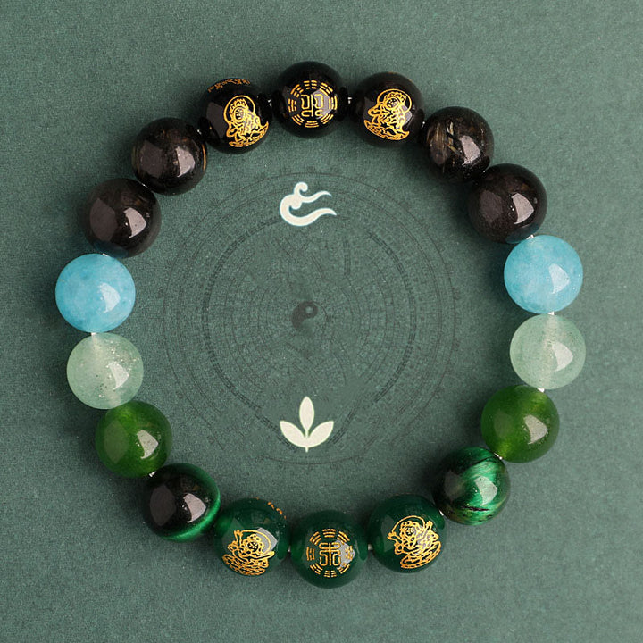 Pulsera de la suerte con Buddha Stones, cinco elementos, varios cristales de ágata, ágata roja del sur, cuarzo fresa, piedra solar, citrino
