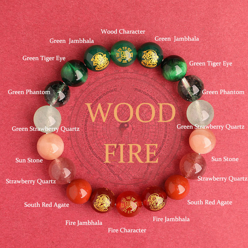 Pulsera de la suerte con Buddha Stones, cinco elementos, varios cristales de ágata, ágata roja del sur, cuarzo fresa, piedra solar, citrino