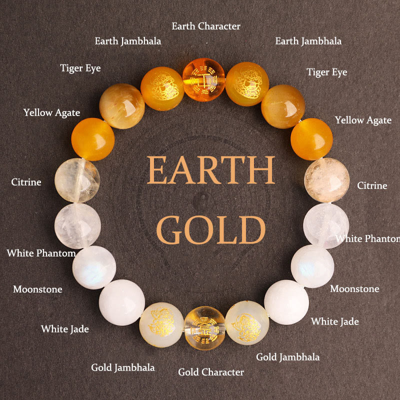 Pulsera de la suerte con Buddha Stones, cinco elementos, varios cristales de ágata, ágata roja del sur, cuarzo fresa, piedra solar, citrino