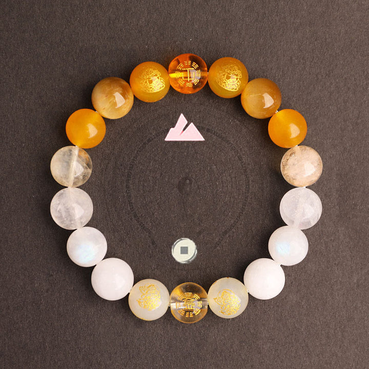 Pulsera de la suerte con Buddha Stones, cinco elementos, varios cristales de ágata, ágata roja del sur, cuarzo fresa, piedra solar, citrino