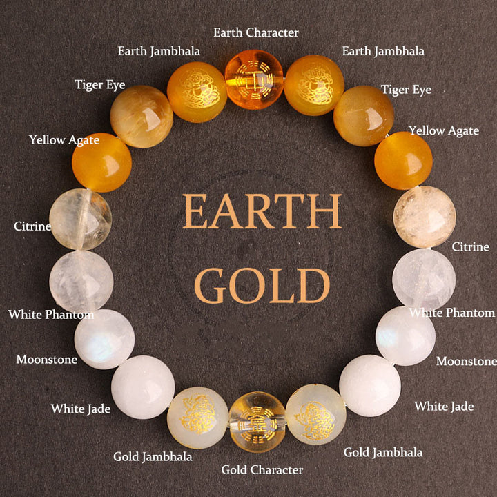 Pulsera de la suerte con Buddha Stones, cinco elementos, varios cristales de ágata, ágata roja del sur, cuarzo fresa, piedra solar, citrino