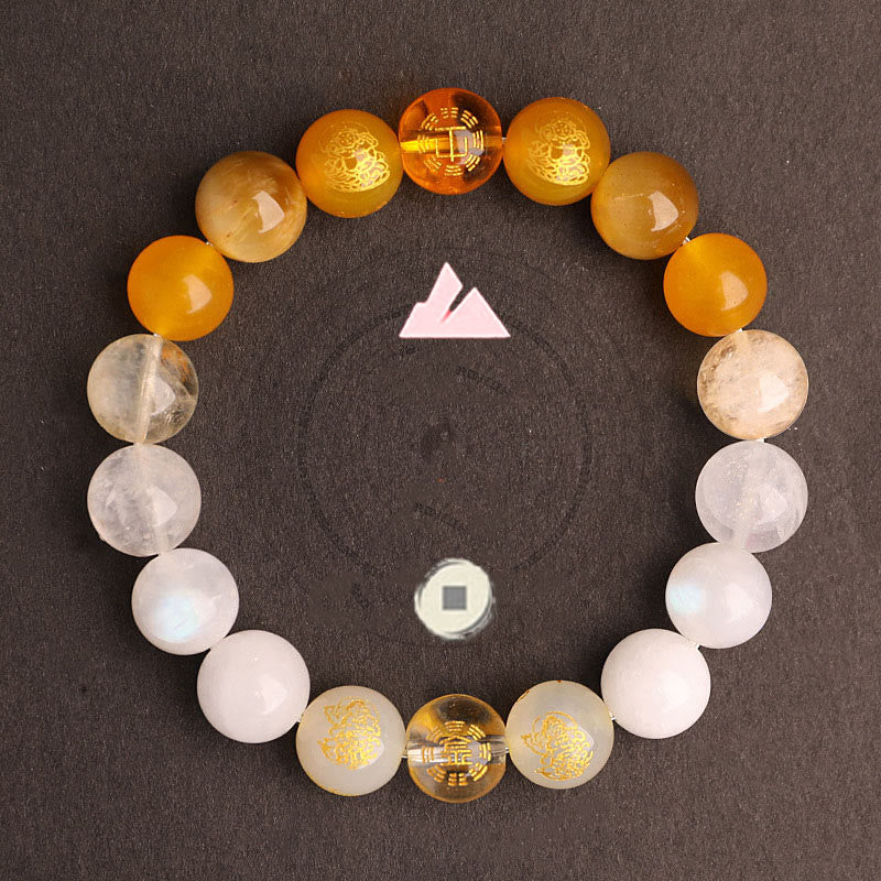 Pulsera de la suerte con Buddha Stones, cinco elementos, varios cristales de ágata, ágata roja del sur, cuarzo fresa, piedra solar, citrino